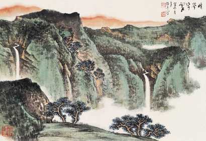张强辛 癸未（2003年）作 晴岚耸翠 镜心